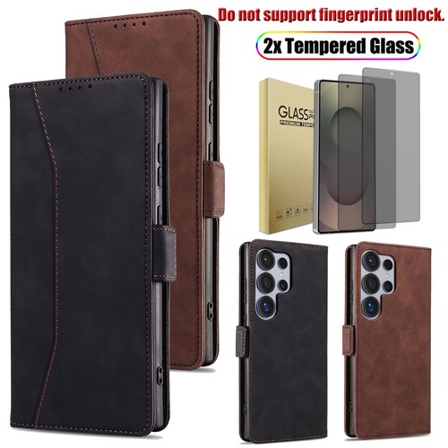 For Samsung S25 Ultra S25+ Magnetic Leather Case Cover, Privacy Tempered Glass - Picture 1 of 39