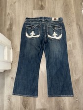 Laguna Beach Bootcut Jeans Blue Embroidered Studded Skull Button Denim