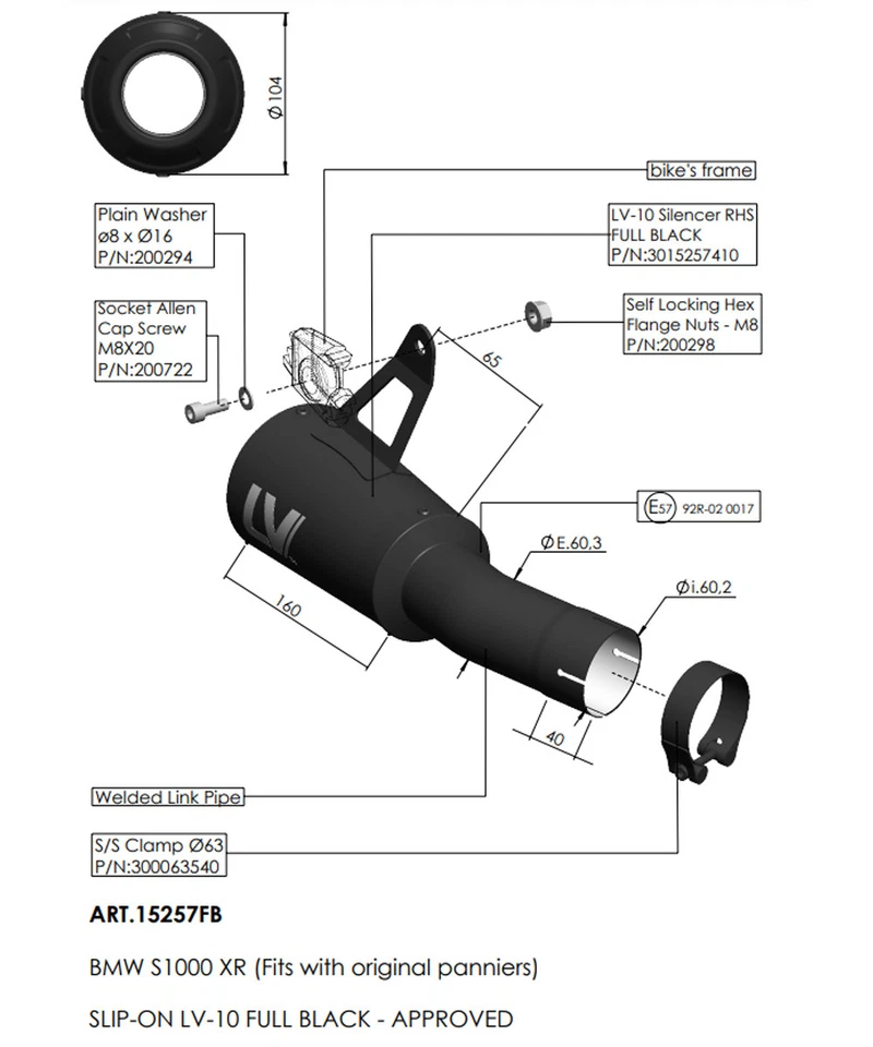 Terminale di scarico Leovince LV-10 FULL BLACK per BMW S 1000 XR 2020 > 2024 - Immagine 4 di 4