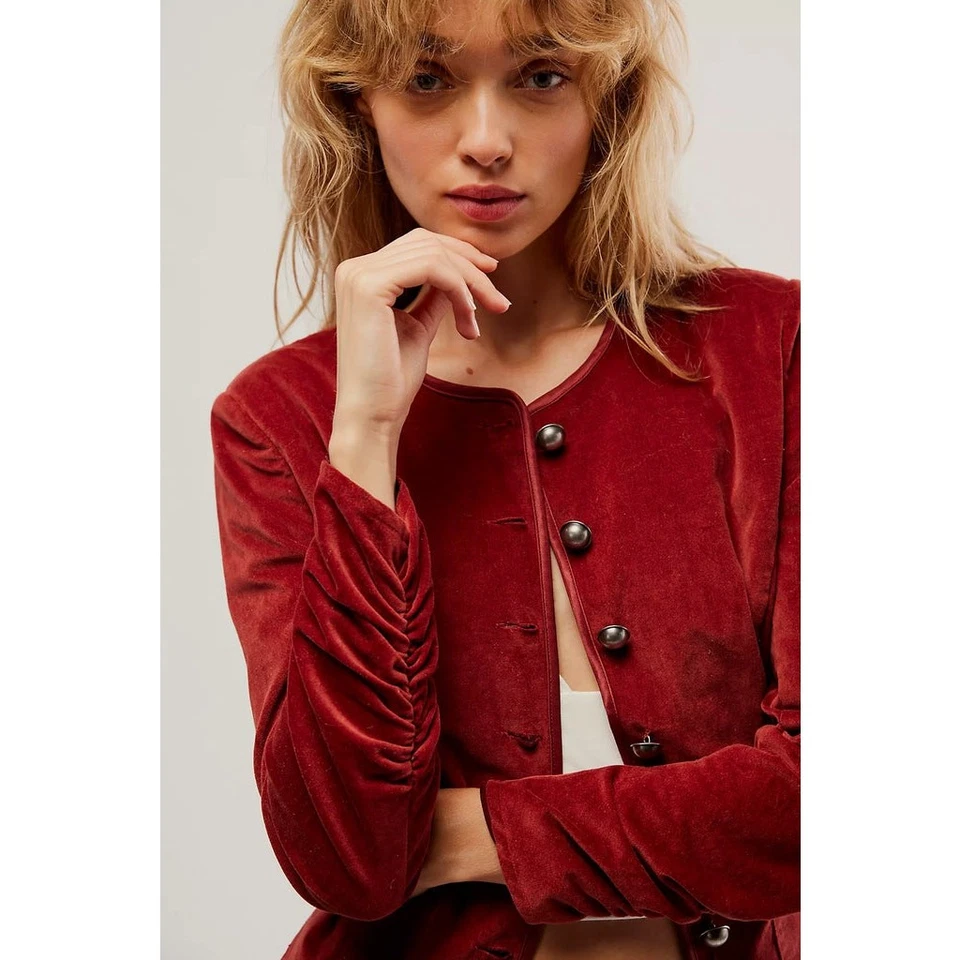 Nova Jaqueta Free People Becky VELUDO $168 X-PEQUENO Granada Estilo Militar Blazer - Imagem 2 de 4