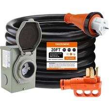 20 ft 50 Amp Generator Cord and Power Inlet Box Combo Kit,Pre-Drilled Generator