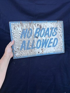 Vintage Nautical Sign Distressed 50s 60s No Boats Allowed Wall Art