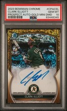 CLARK ELLIOTT #1/50 2023 BOWMAN CHROME ON CARD AUTO GOLD MINI DIAMOND RC PSA 10
