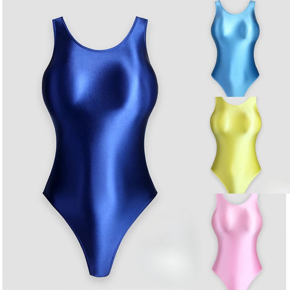 S-XXXL Body Suave Apretado Mono Brillante Corte Alto Leotardo Traje de Baño Ropa de Baile