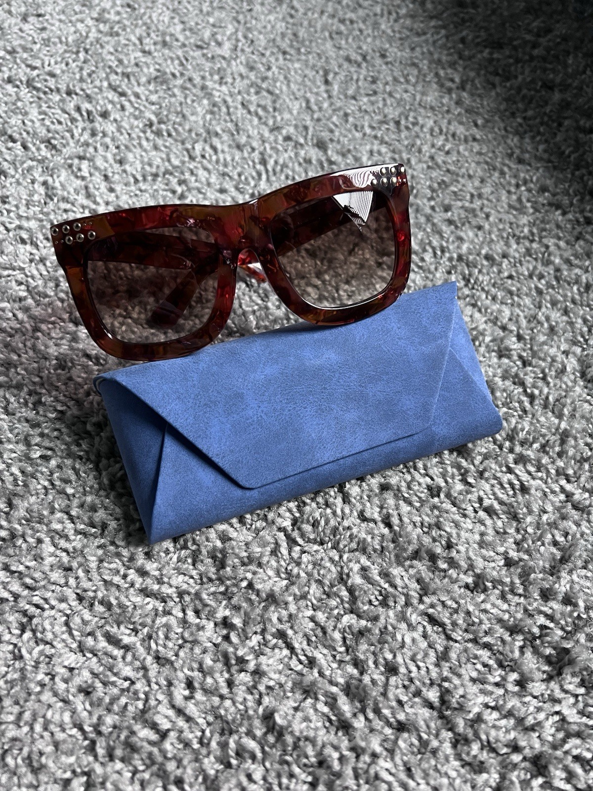 Bold Sunglasses with Oversized Frames Studded Tor… - image 1