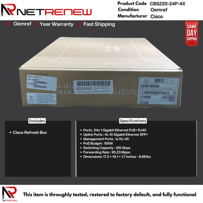 Refresh Cisco CBS220-24P-4X Eligible Switch 24 Port Gigabit PoE