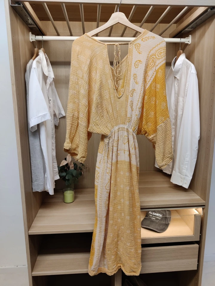 POR ANTHROPOLOGIE VESTIDO ALBARICOQUE TALLA ÚNICA CAFTÁN PLAYA 100% ALGODÓN ENCUBRIR MUJER Foto 3 de 4