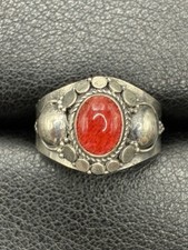 New Condition Sterling Silver Bali Style Coral Ring Size 7 B17