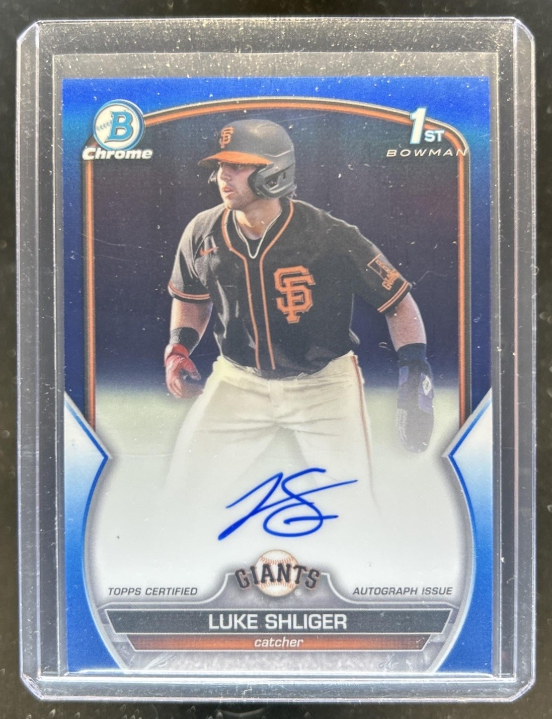 2023 Bowman Draft Luke Shliger Chrome Auto Blue Refractor 1st #/150 Giants