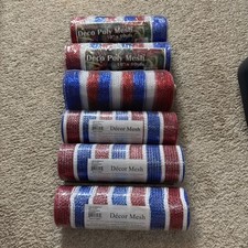 Patriotic Deco Mesh 10  X 10 Yards Four Brand New One Used Lot Of 6