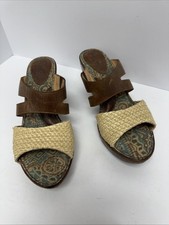 Born Mona Mocha Wedge Sandals, Women's Size 10 Straw Leather Open-Toe