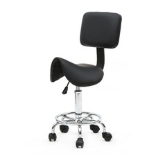 Saddle Heavy-Duty Height Adjustable Salon Chair Rolling Stool w/Back Foot Rest