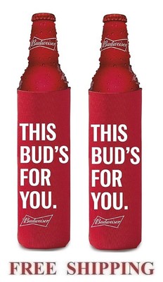 BUDWEISER 2 SLIM 16oz ALUMINUM BOTTLE COOLER COOZIE KOOZIE HUGGIE NEW BUD