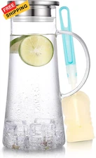 SUSTEAS 1.5 Liter 51oz Glass Pitcher with Lid, Easy Clean 51 Ounces, Clear 