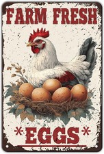 Tin Metal Sign Chicken Farm Fresh Eggs Chicken Decor Home 8x12