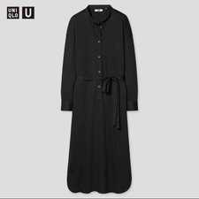 UNIQLO Mercerized Cotton Belted Dress Black S size Casual Stylish Used