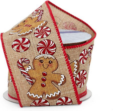 Gingerbread  Peppermints Wired Christmas Ribbon - 2 1/2" X 10 Yards, Faux Burla