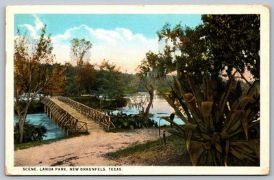 Postcard 1920s Texas New Braunfels TX Landa Park Scene with Bridge WB P4