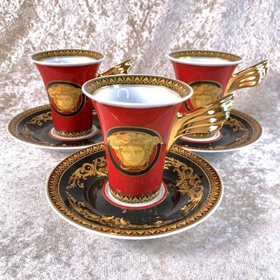 VERSACE Rosenthal Medusa Red Tea Cup Saucer Sets Porcelain