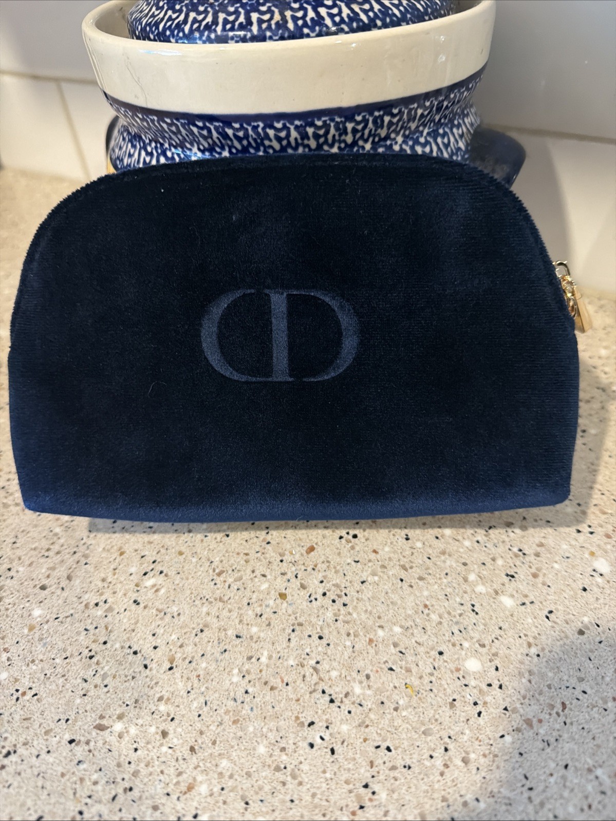Bolso de cosméticos de maquillaje Christian Dior azul terciopelo pequeño