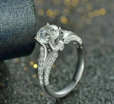 2.20Ct Round Cut Moissanite Solitaire Wedding Ring 14K White Gold Plated Silver