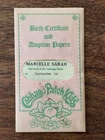 Vintage Cabbage Patch Kids Birth Certificate Marcelle Sarah September 1