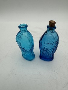 Wheaton 3” Blue Glass Bitters Bottles Fish
