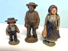 Antique Cast Iron Amish Family Father, Mother, Child