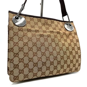 Sac bandoulière Gucci GG toile cuir beige femme du Japon i8820