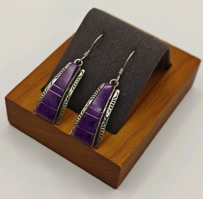 Vtg Native American Navajo Steve Francisco SF Purple Mohave Turquoise Earrings