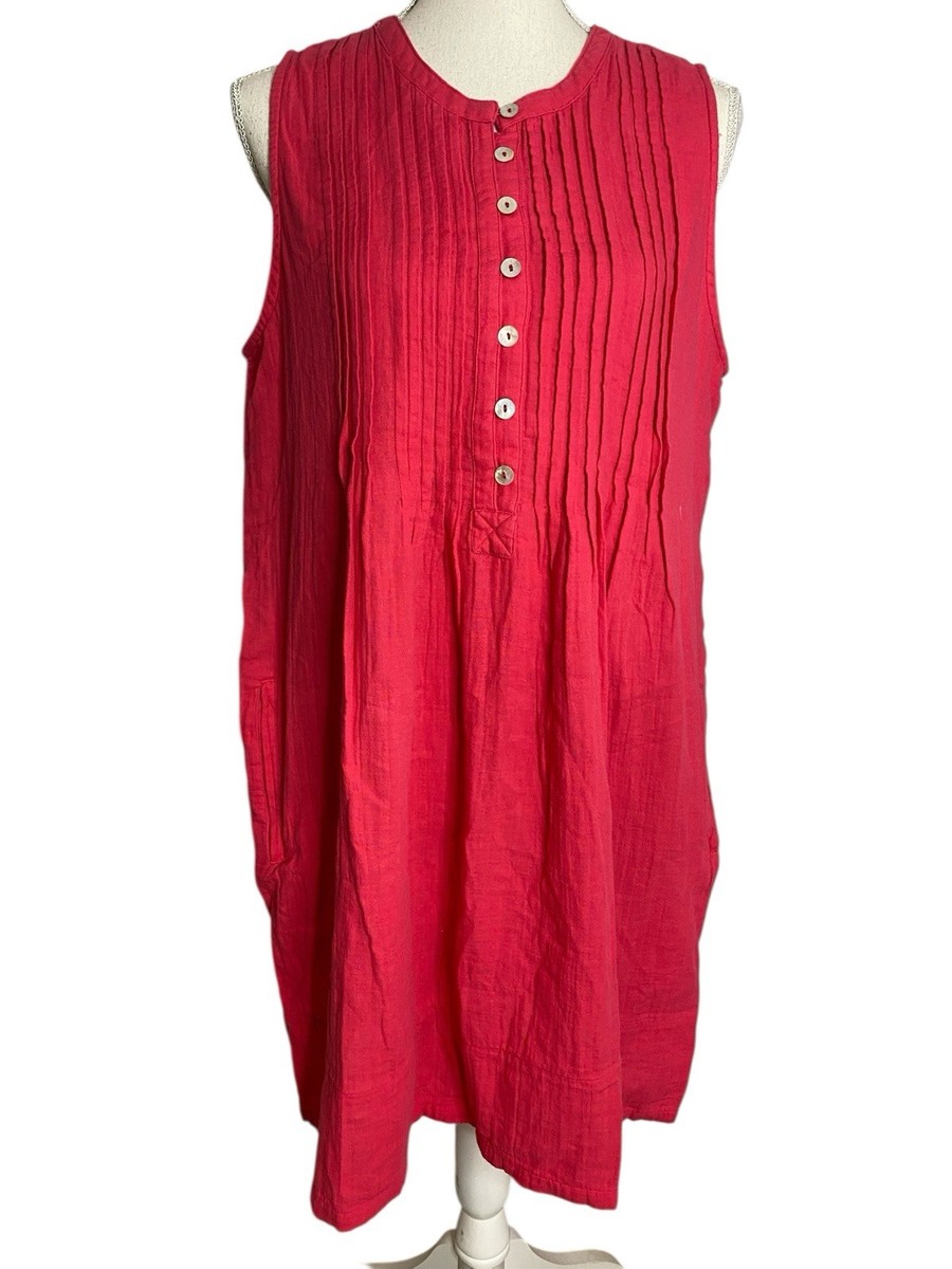 Quince Large Hot Pink Organic Cotton Gauze Sleeveless Swing Dress NWT  Pintuck