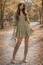 Anthropologie By The River Dress Womens L Green Tiered Ruffle Mini NWT