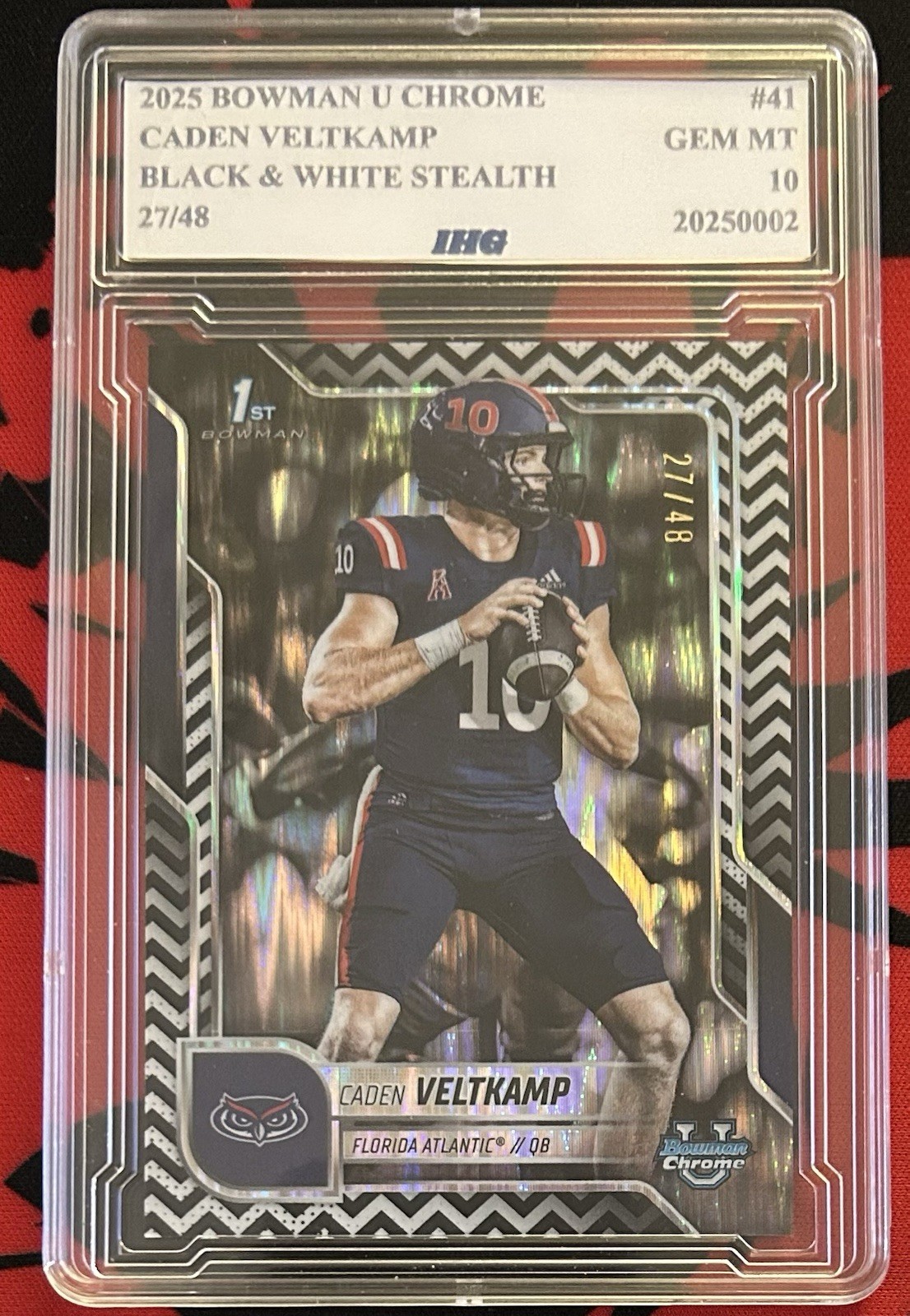 2025 Bowman U Chrome Caden Veltkamp #41 Black & White Stealth Refractor /48 FAU