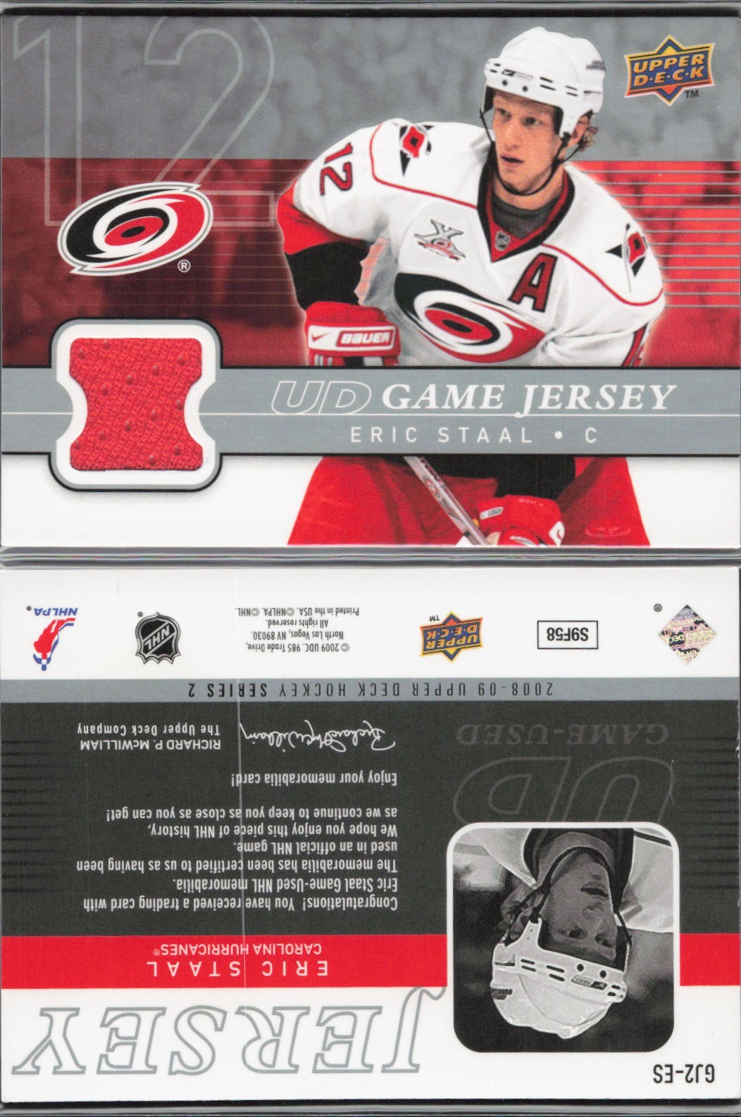 2008-09 Upper Deck Hockey Game Jersey #GJ2-ES Eric Staal Hurricanes