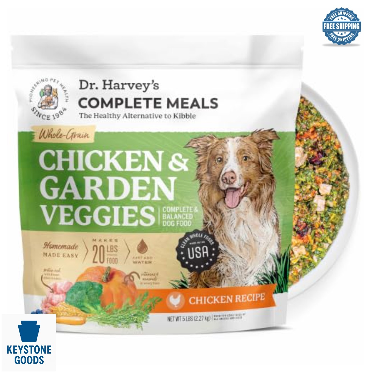 Dehydrated Dog Food Chicken Garden Veggies Whole Grain 5 lb Adult All Breed