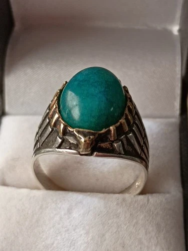 Artisan Vintage Silver Ring Gem Silica Stone Size 12.5