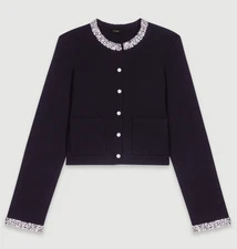 Maje womens Mistrassan Black Crystal Embellished Cardigan - 3 / Large -msrp $345