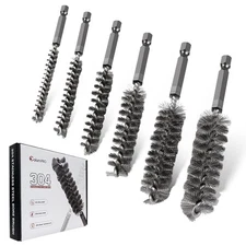6PCS 304 Stainless Steel Bore Brush Copper Pipe Cleaner, Twisted Wire Drill... 