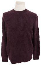 Image of M&S Men's Size M Pure Lambswool Textured Wine Crew Neck Jumper NWOT
