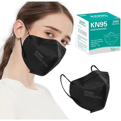 KN95 Face Masks 50PCS Black 5 Layer Cup Dust Protection Efficiency 95%