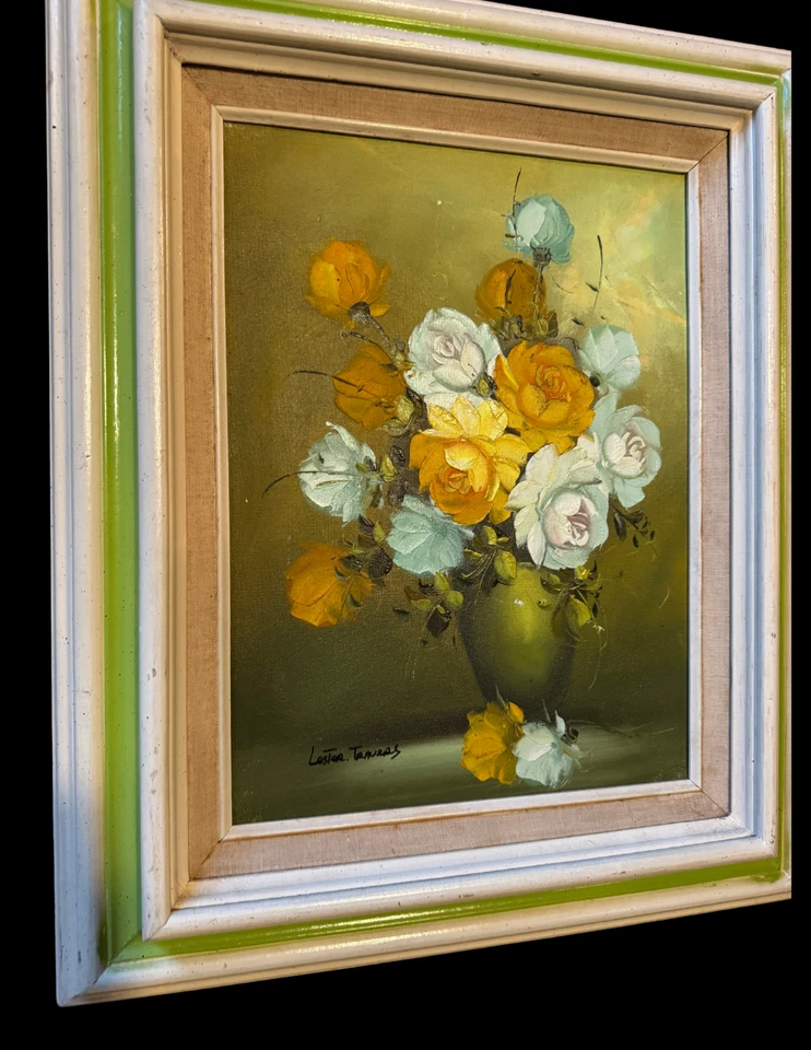 Vintage Lester Travers Original MCM Floral Oil Painting • Signed Still Life •MCM - Image 3 of 4