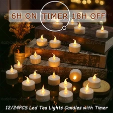 24Pack LED Tea Lights Flickering Flameless Candles Battery Operated with Timer