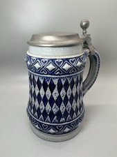 Vintage Hubertus-Brauerei German Stein/ Tankard Cobalt Blue & Grey Pewter Lid