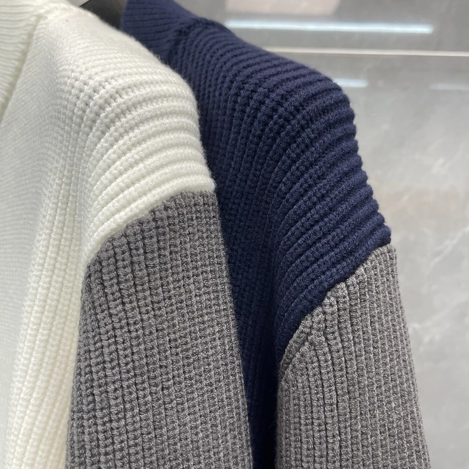 Thom Browne Mens Color Matching Stand-up Collar Striped Long-sleeved Jacket - Image 3 of 4