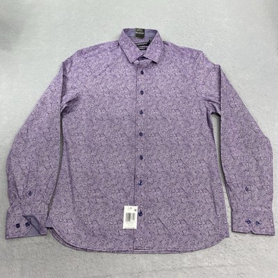 Nick Graham Shirt Mens 14.5 Purple Button Up Paisley Modern Fit Stretch