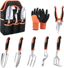 Garden Tools Set, 8 Piece Gardening Tools Set with Non Slip Ergonomic Handle, He