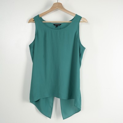Express Womens M. Green Sleeveless Chiffon Split Back Round Neck Lined Blouse
