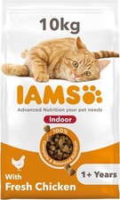 IAMS Indoor Complete Dry Cat Food Chicken 10kg Litter Odour Control Hairballs 4.05 per kilo