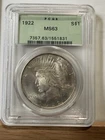 1922 Peace Dollar PCGS MS63 OGH Old Green Holder Premium Collector