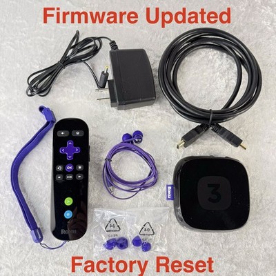 Roku 3 4200X Media Streamer OEM Remote Power HDMI Earbuds Factory Reset Tested